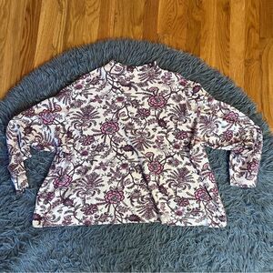 Land’s End White Purple Floral Long Sleeve Mock Nexk Sweater Size 2X